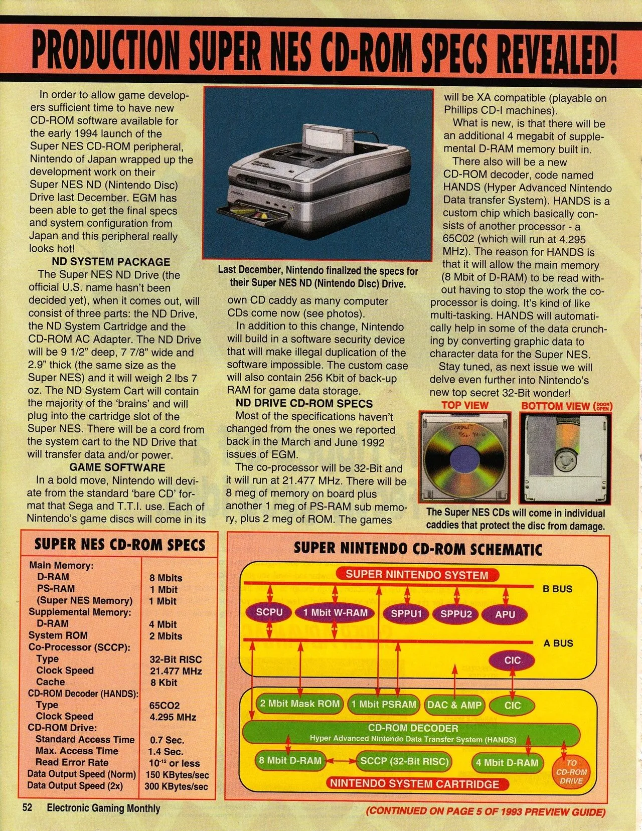 Tạp chí Electronic Gaming Monthly số tháng 3/1993 với thông tin về Super NES CD-ROM và Nintendo PlayStation