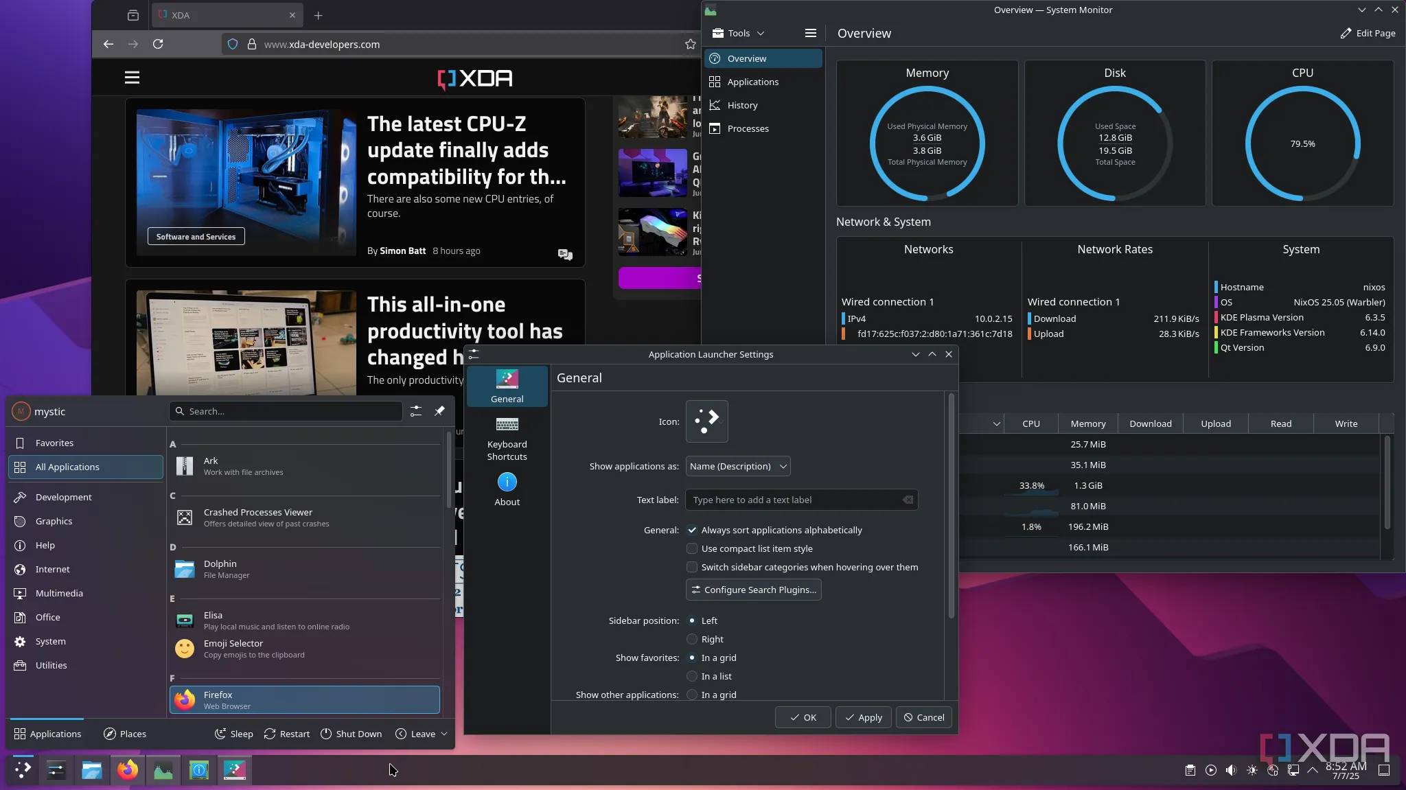 Tất cả ứng dụng trên KDE Plasma của NixOS
