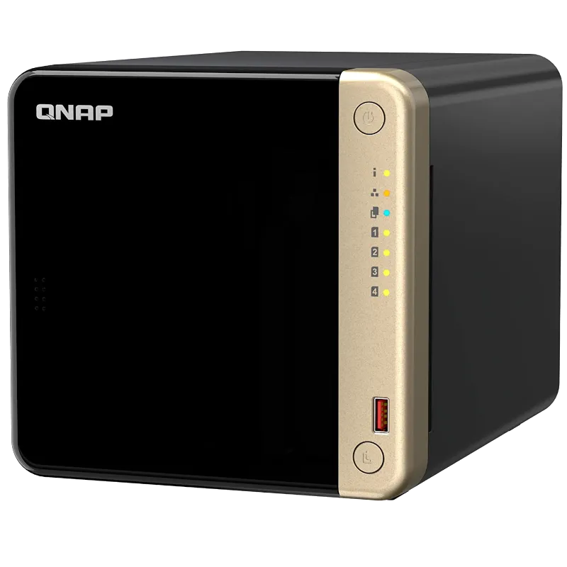Thiết bị NAS QNAP TS-464, một giải pháp lưu trữ mạnh mẽ với 4 khay ổ đĩa, phù hợp cho người dùng muốn chuyển đổi từ đám mây sang NAS tại nhà.