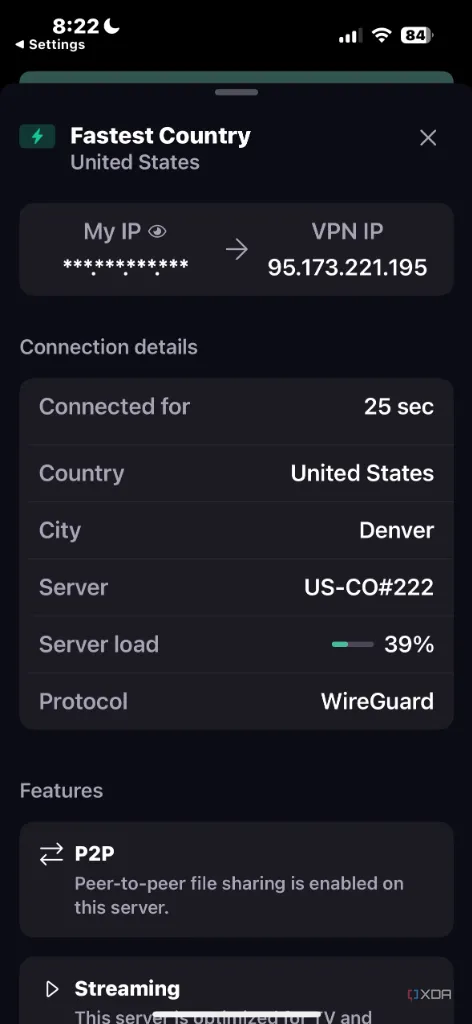 Thống kê kết nối của Proton VPN