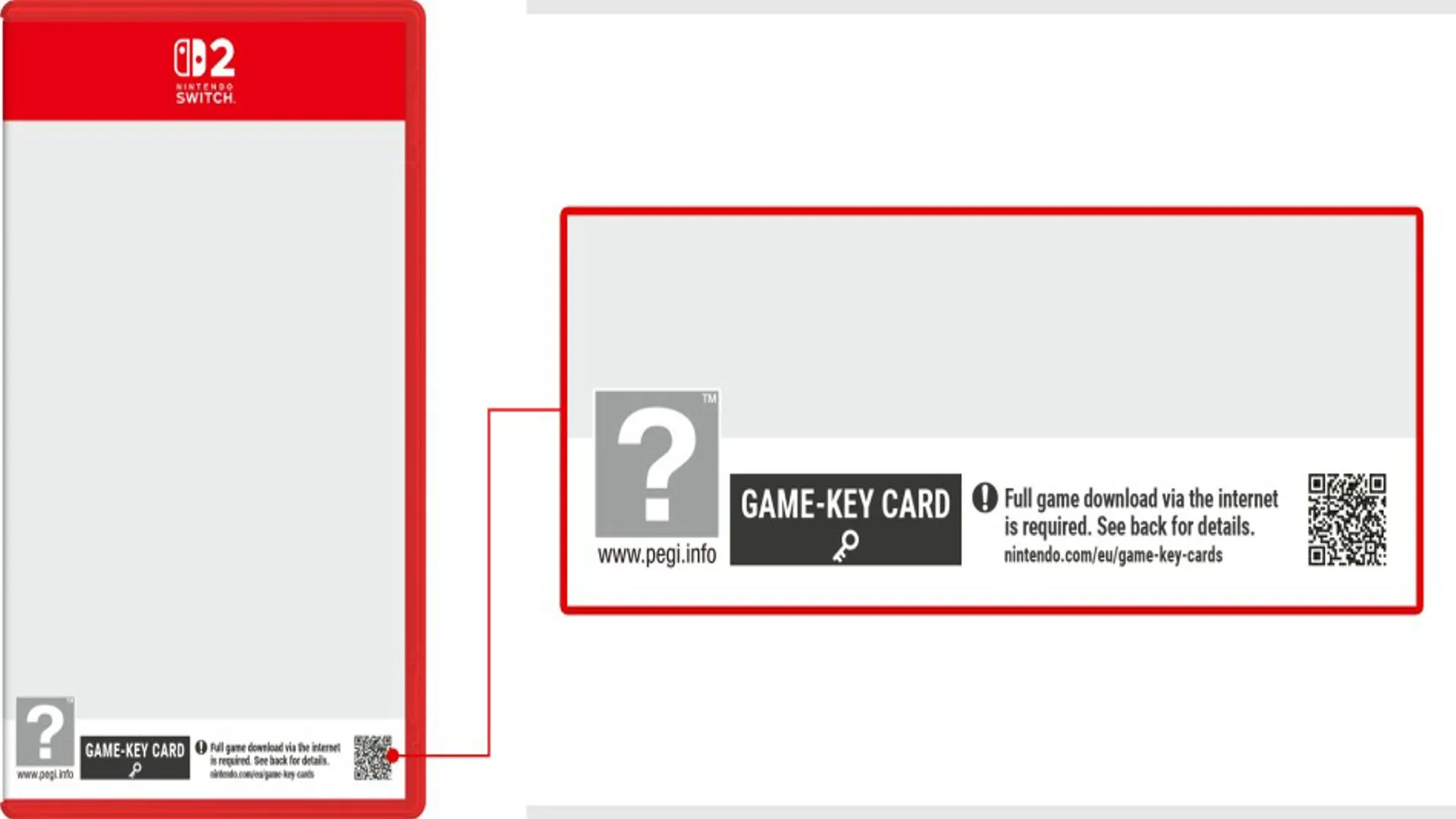 Thông tin chi tiết về thẻ Game-Key card cho Nintendo Switch 2, hiển thị dung lượng cần tải