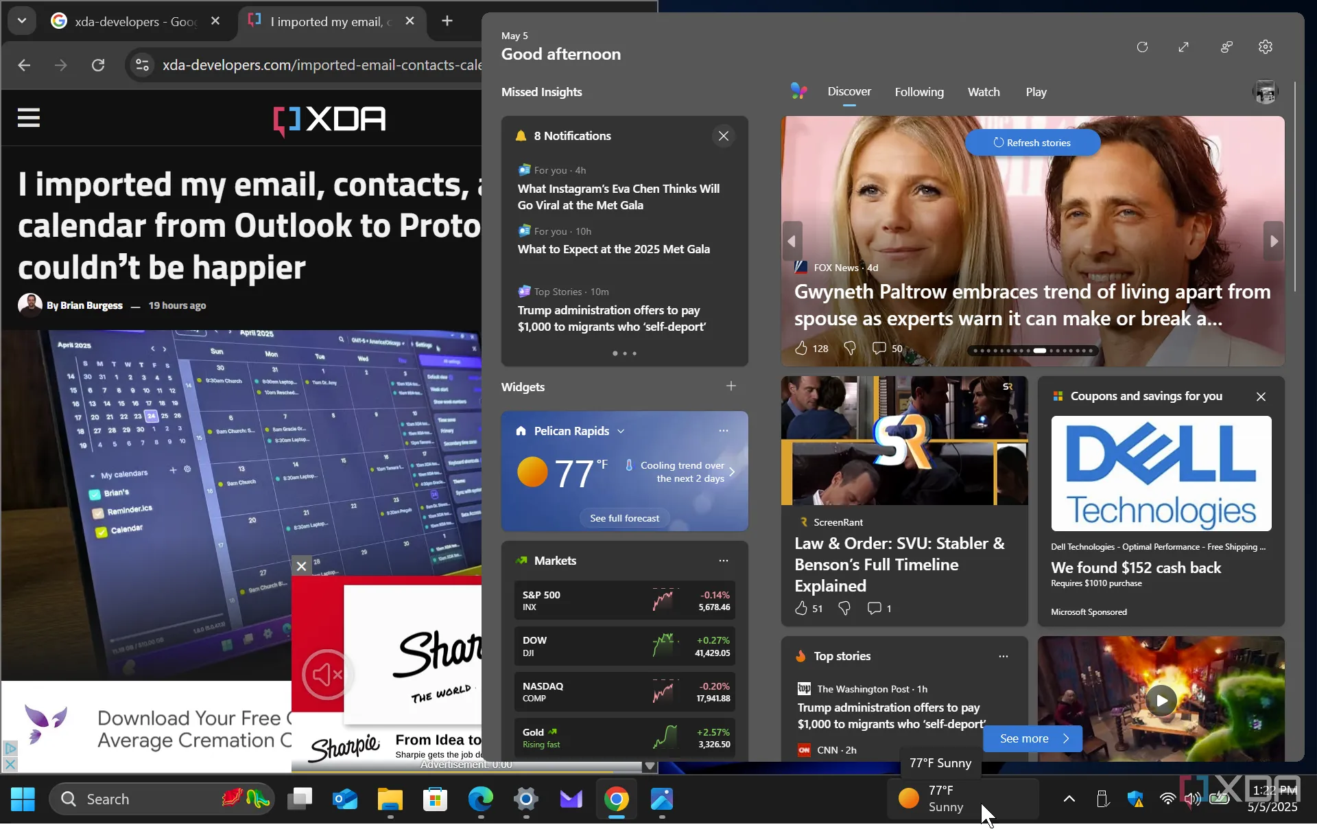 Tiện ích News widget trên thanh tác vụ Windows 11 tự động mở khi di chuột
