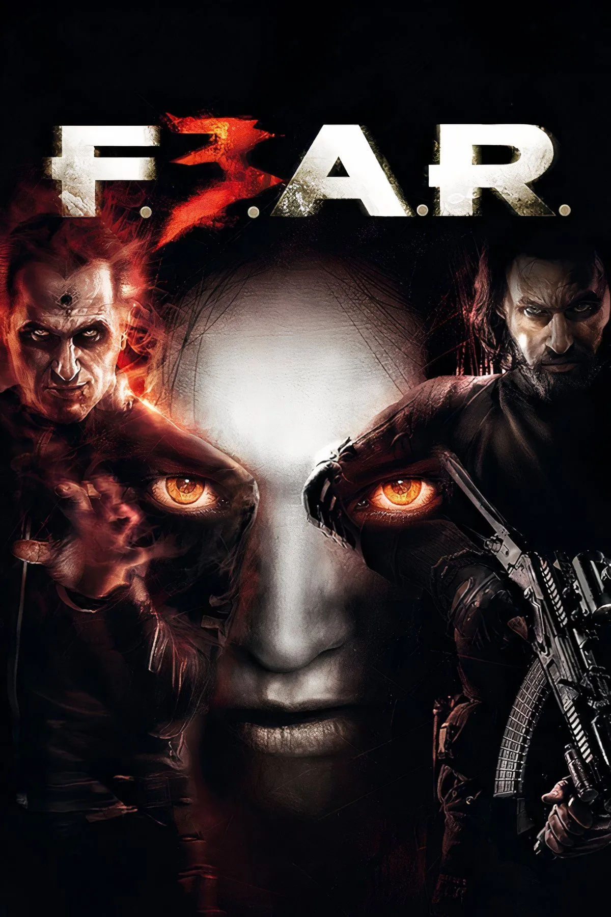 Tổng hợp các cảnh hành động và kinh dị trong game F.E.A.R. 3, với nhân vật chính và Alma Wade.