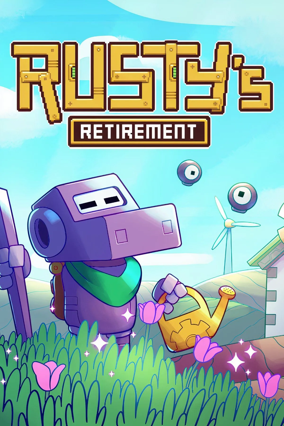 Trải nghiệm nông trại tự động trong game Rusty's Retirement, hiển thị giao diện game như một lớp phủ trên màn hình làm việc.