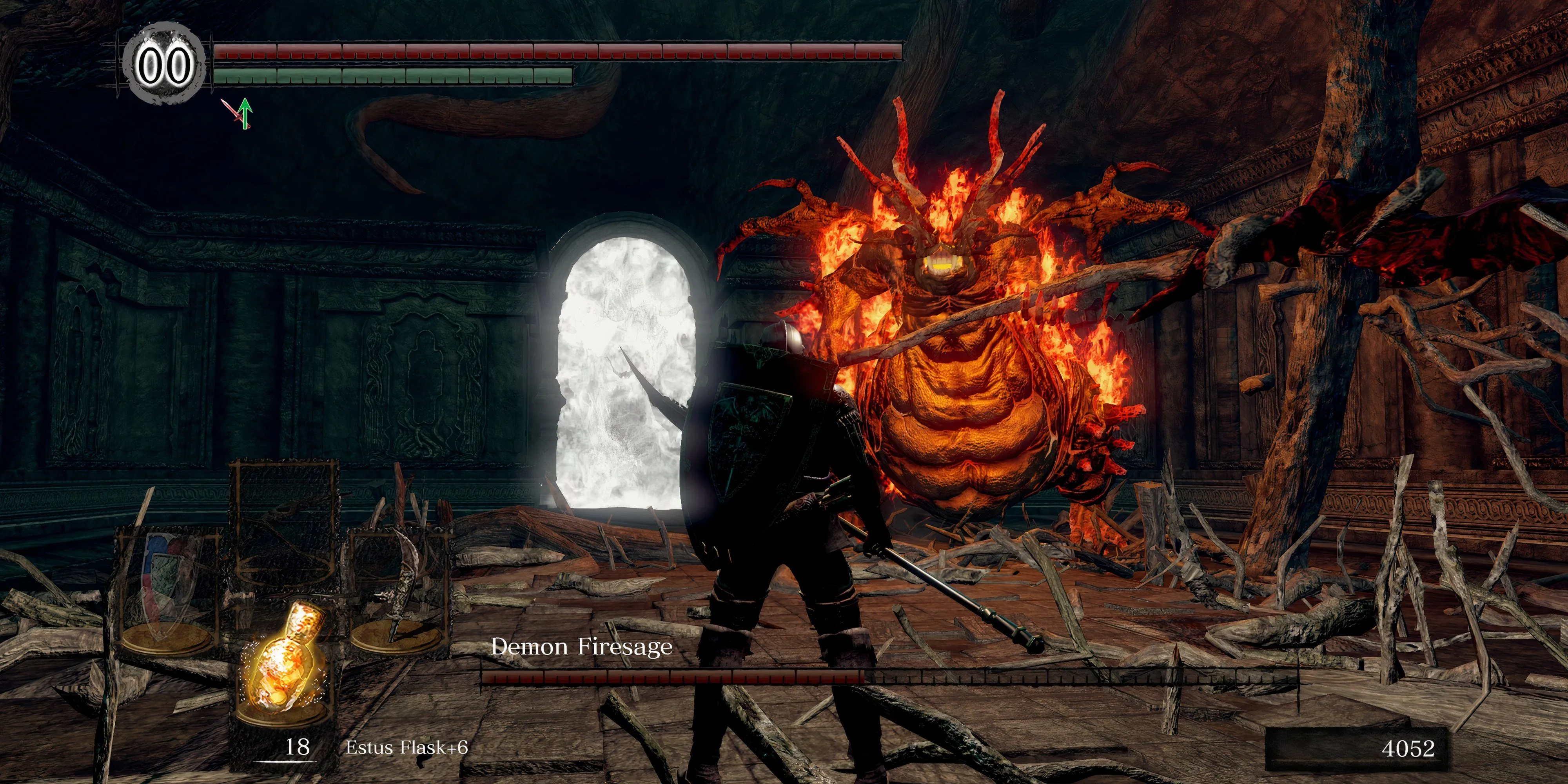 Trận chiến khốc liệt với boss trong thế giới đầy hiểm nguy của Dark Souls.