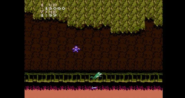 Trận đấu boss căng thẳng của Sir Arthur trong game hành động Ghosts 'n Goblins.