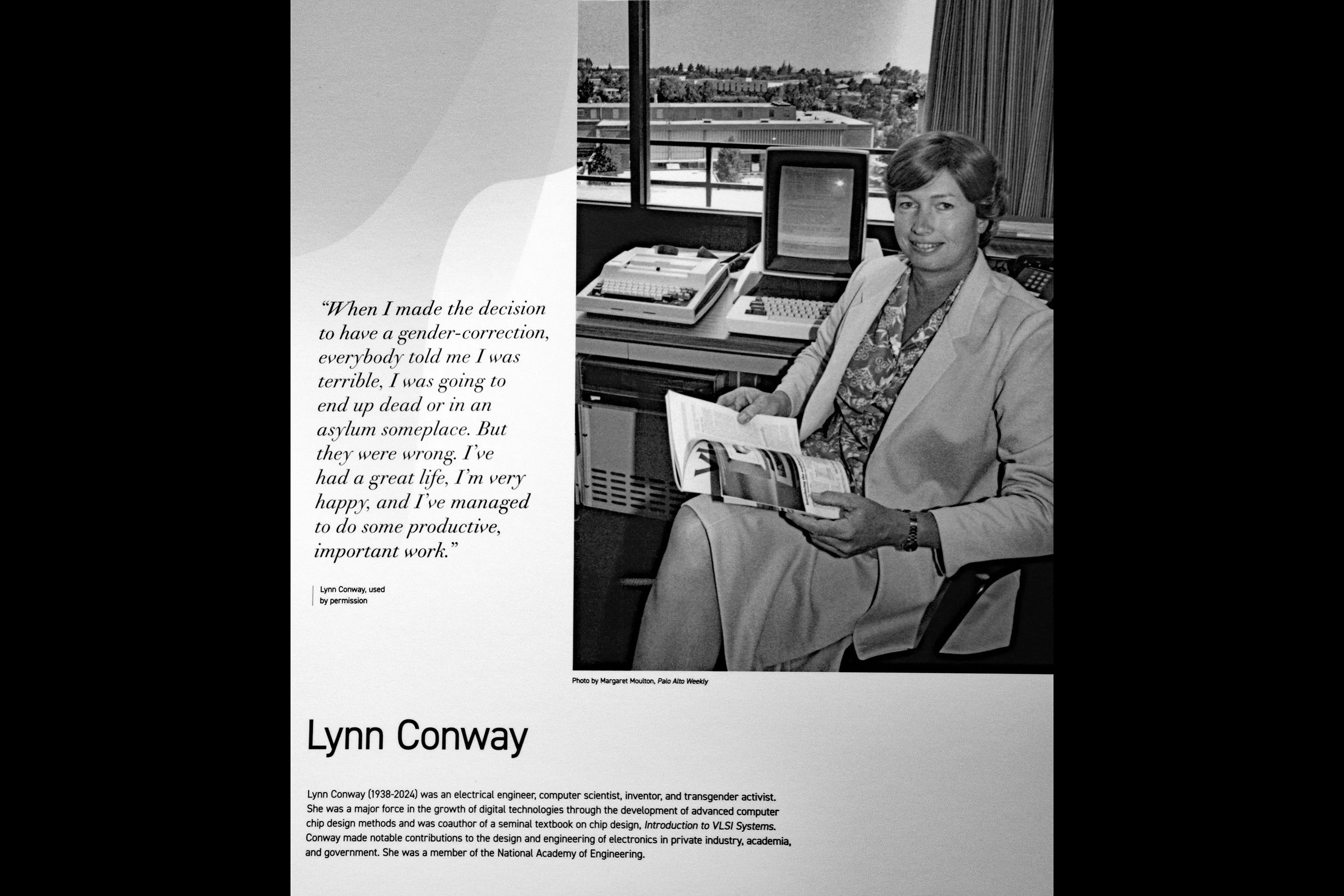 Trích dẫn của Lynn Conway tại triển lãm Phụ nữ trong Khoa học của Viện Hàn lâm Khoa học Quốc gia, nhấn mạnh vai trò của bà trong STEM.