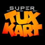 Tux và các nhân vật SuperTuxKart đang đua trên đường băng tuyết