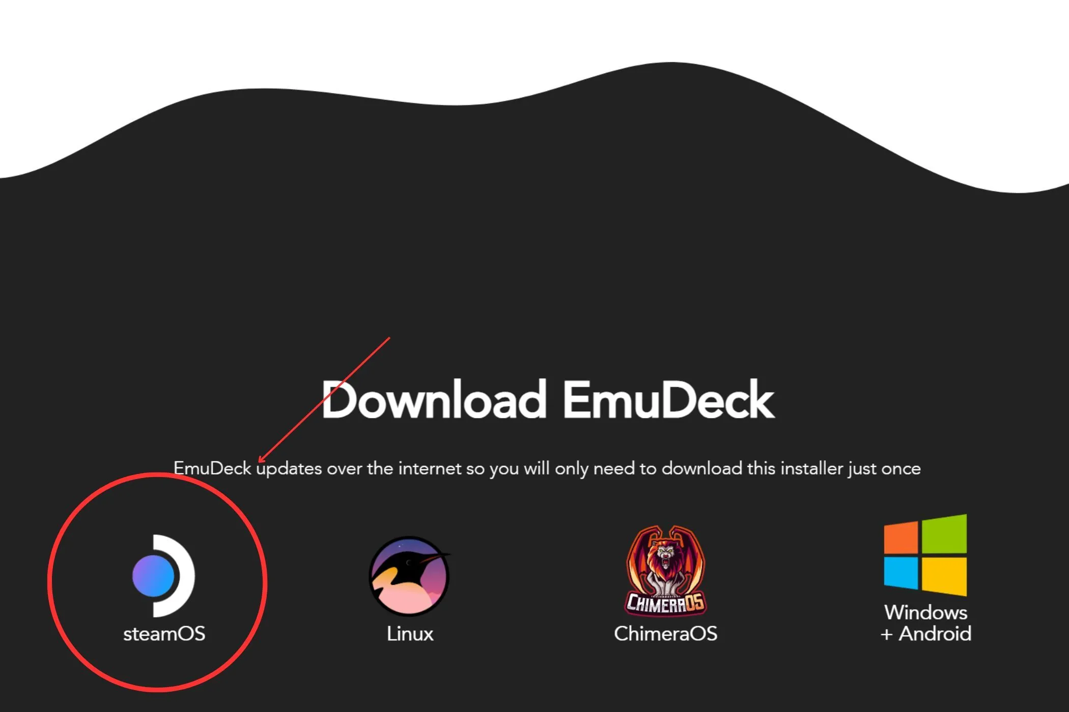 Tùy chọn tải xuống EmuDeck phiên bản SteamOS từ trang web chính thức
