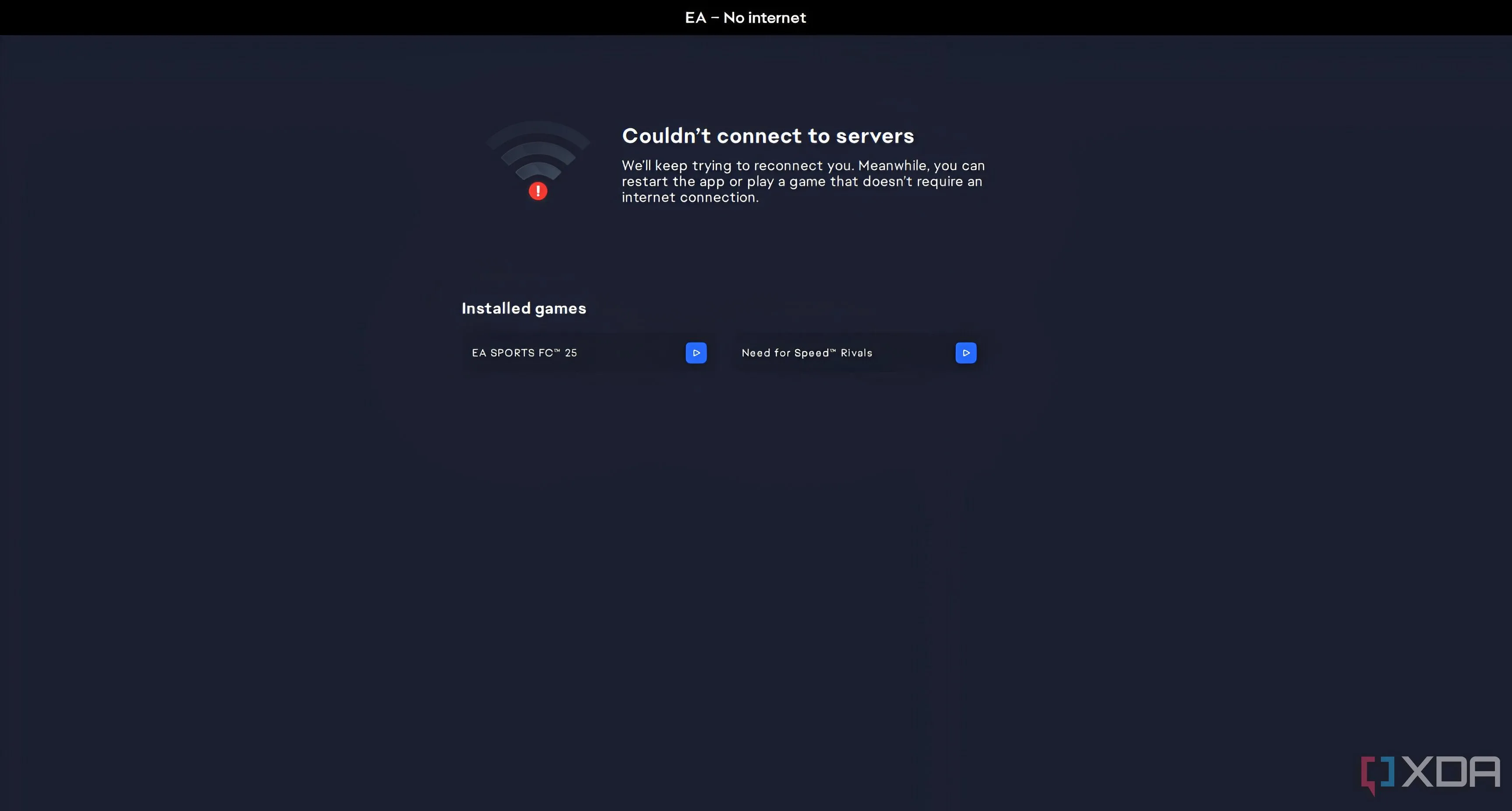 Ứng dụng EA báo lỗi không có kết nối internet khi khởi chạy FC 25.