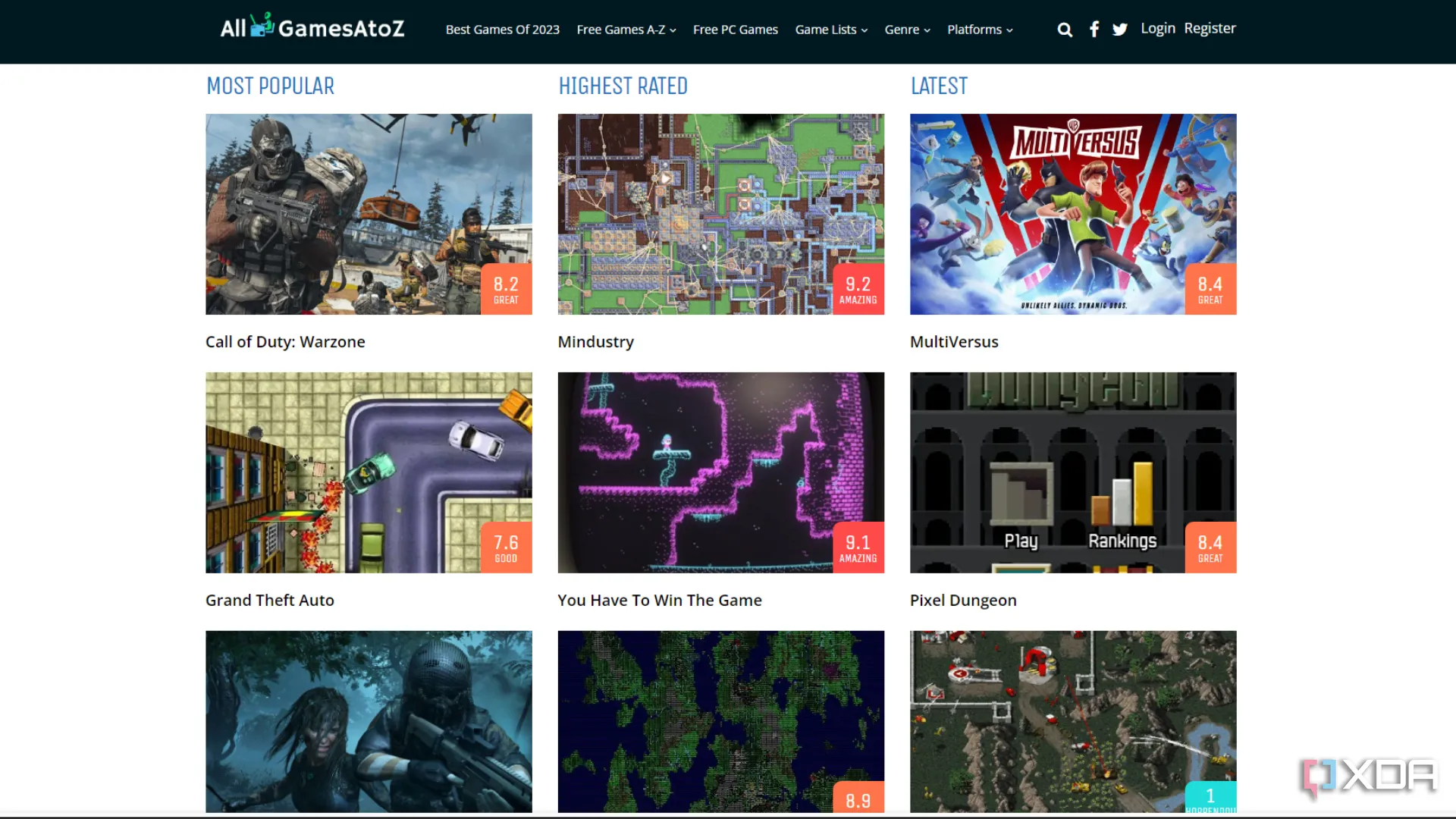 Website AllGamesAtoZ hiển thị danh sách các tựa game miễn phí