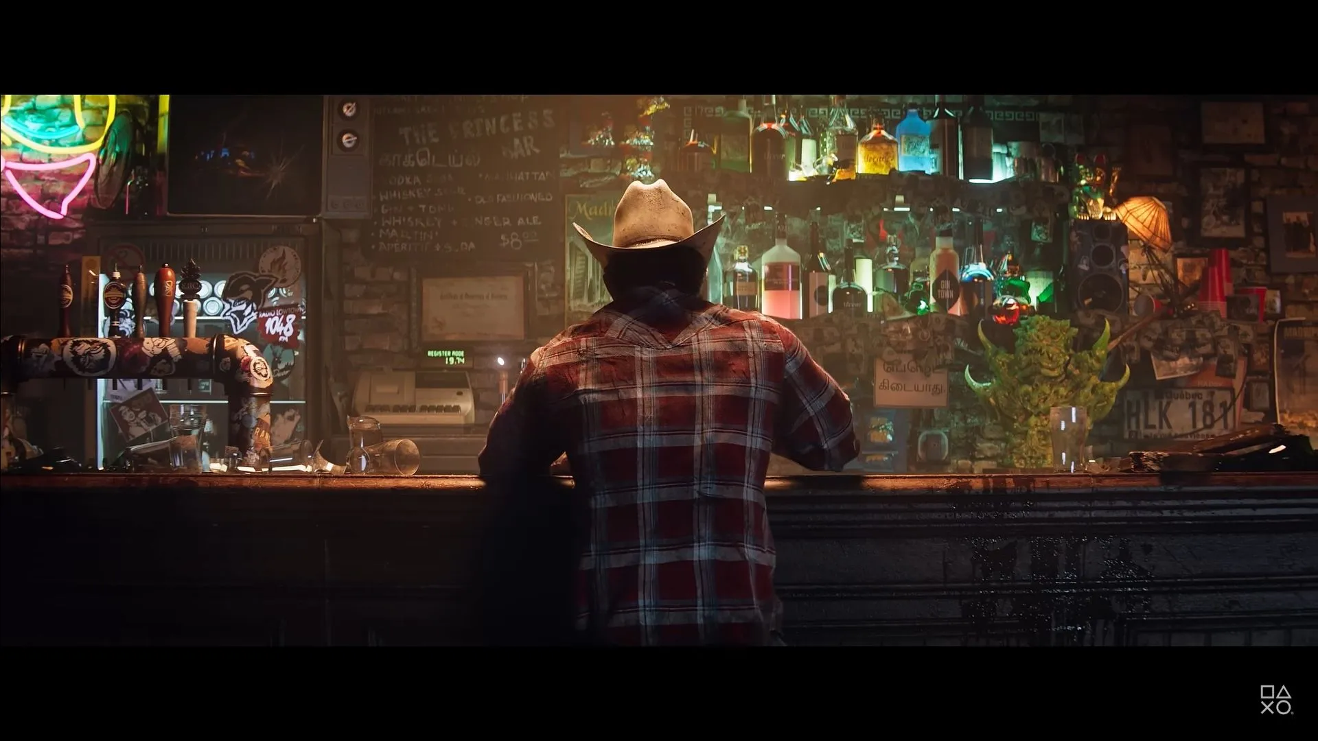 Wolverine ngồi trong quán bar tại Madripoor, một cảnh từ trailer công bố game Marvel's Wolverine, gợi ý bối cảnh và tông màu của tựa game hành động độc quyền này.