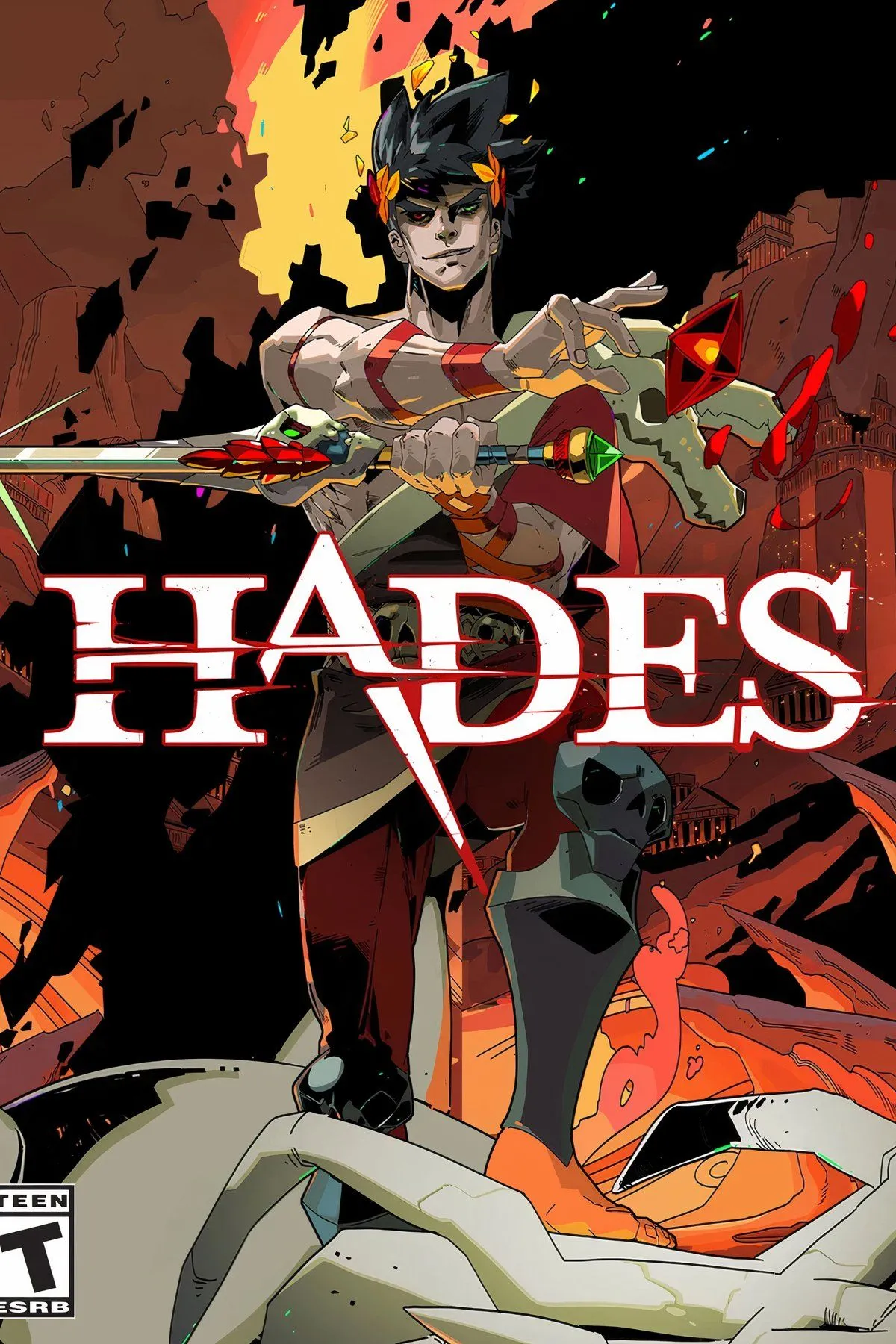 Zagreus, nhân vật chính của Hades, đang chiến đấu trong một cảnh hành động nhanh với hiệu ứng kỹ năng nổi bật.